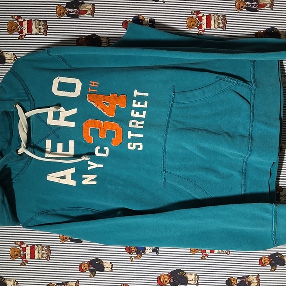 Aeropostale Tops - Y2K Aeropostale "AERO NYC 34th Street" Teal Hoodie